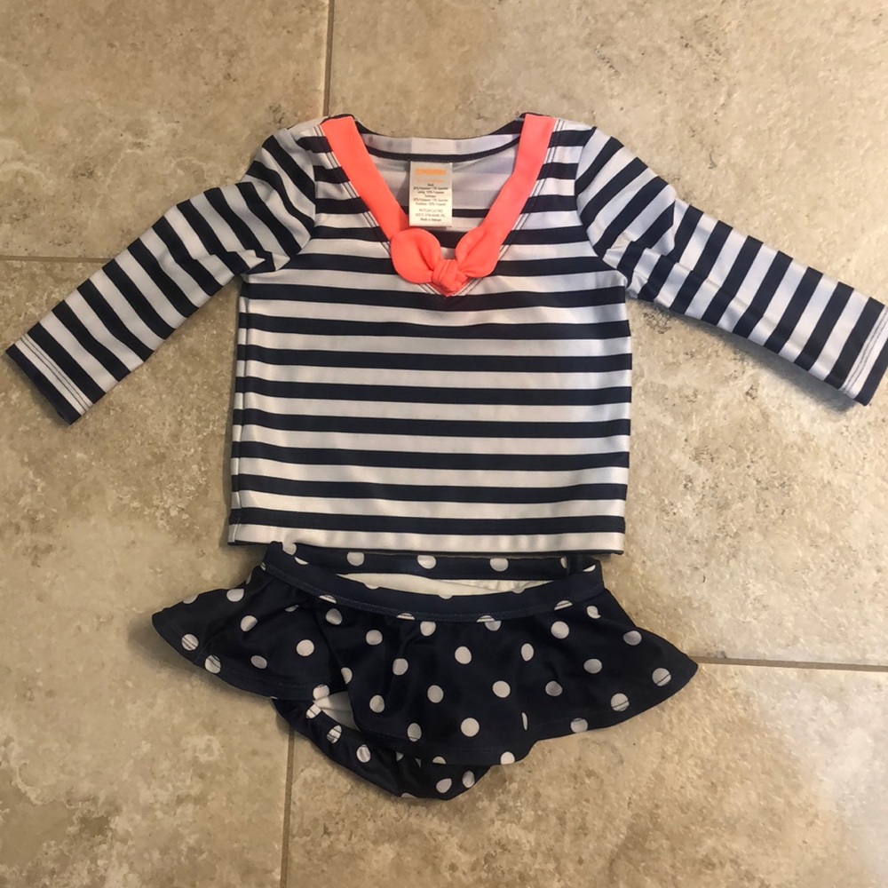Nautical striped Rash guard and ruffle bottoms